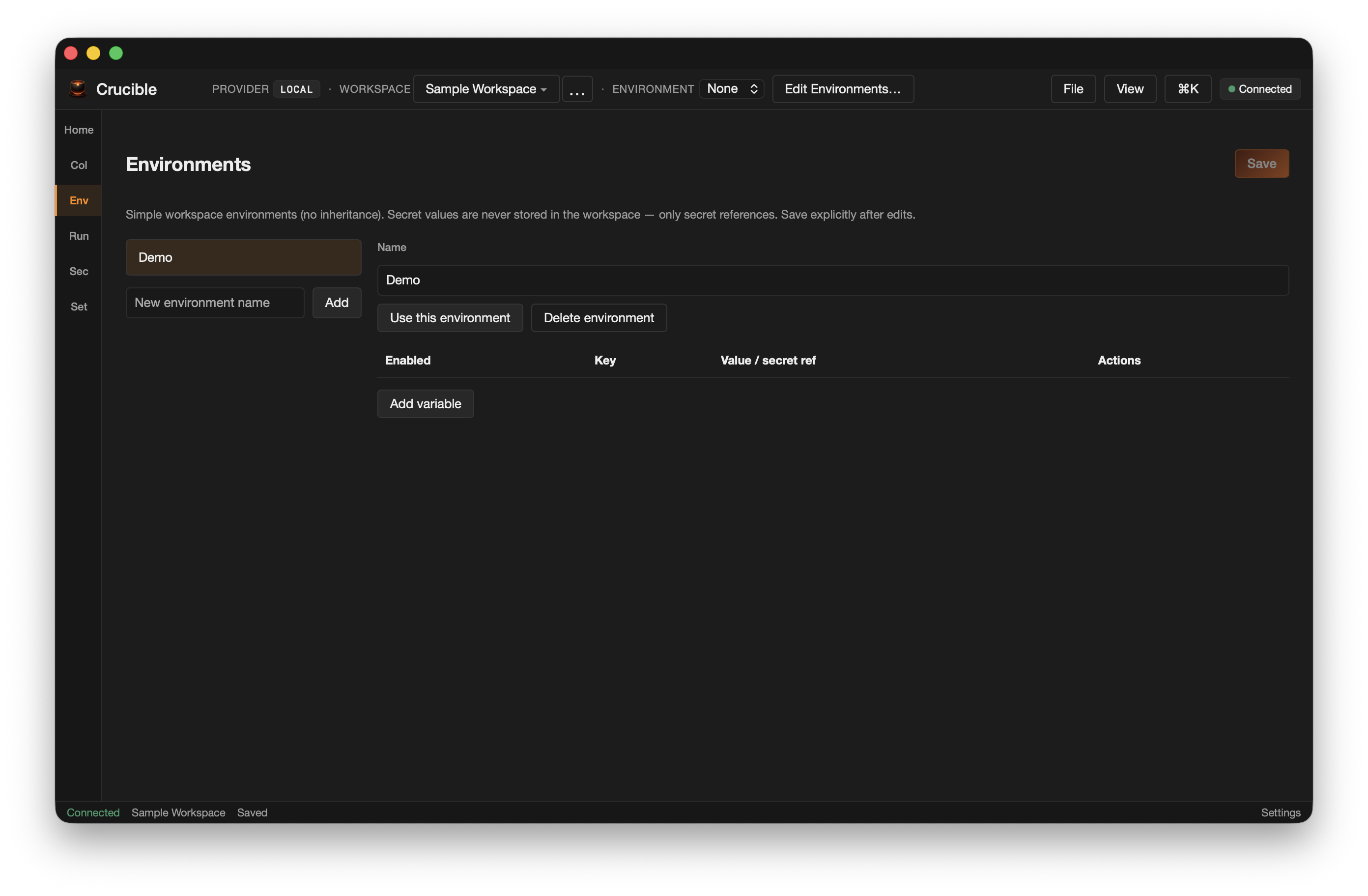 Crucible environments editor